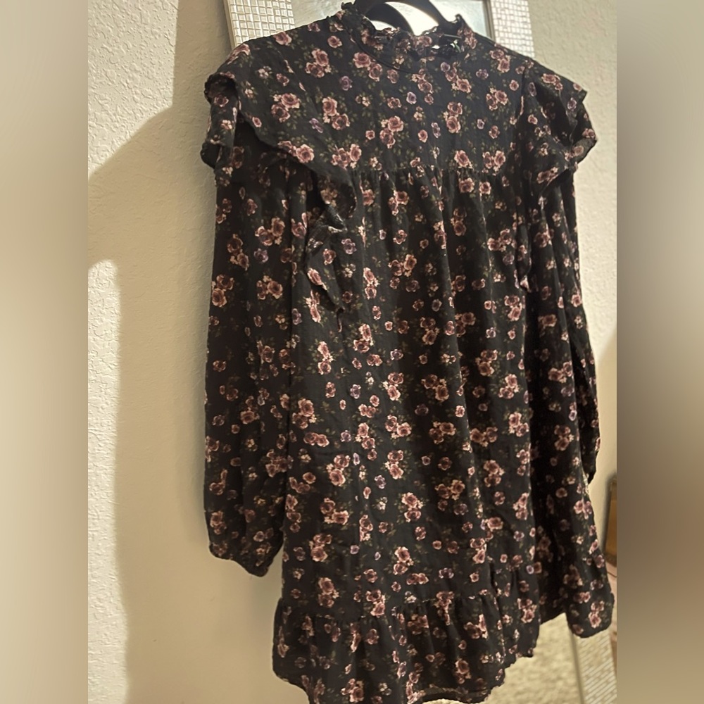🌸 Black Floral Ruffle Mini Dress | Effortlessly Cute & Chic ✨